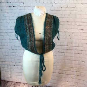 Vintage Jean Smith Original Handmade Turquoise Knit Vest Small Medium